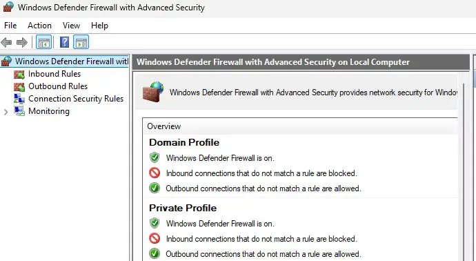 windows defender firewall advanced security